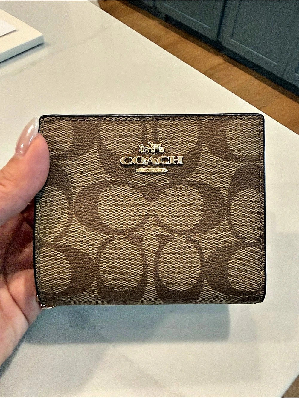 Coach Signature Bi-Fold Wallet Canvas Brown & Black